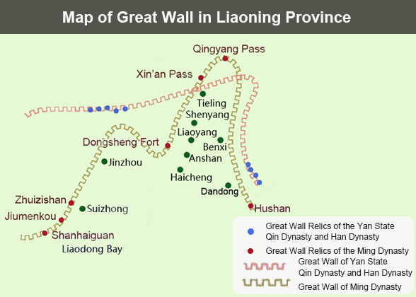 Map of Great Wall in Liaoning