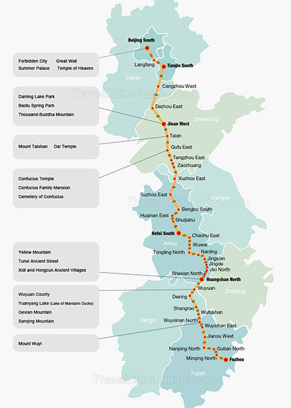 Beijing - Fuzhou High Speed Railway Map