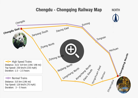 Chengdu - Chongqing Railway Map