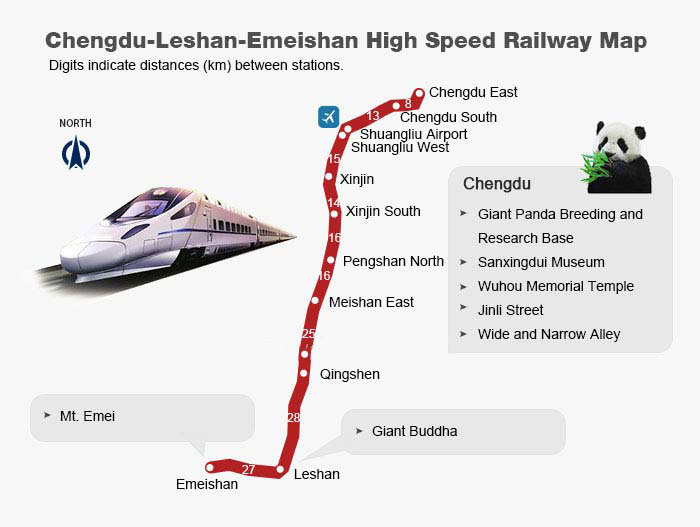 Chengdu-Leshan-Emeishan High Speed Railway Map