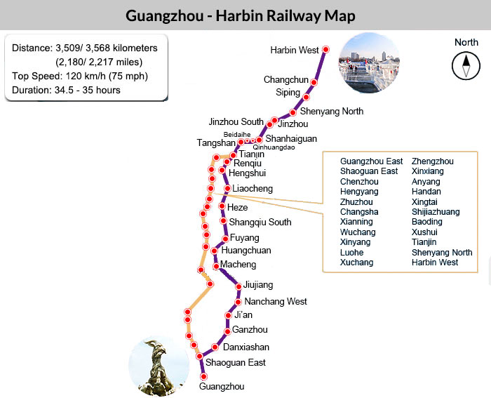 Guangzhou - Harbin Railway Map