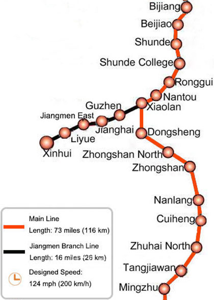 Guangzhou-Zhuhai Intercity High Speed Railway Map