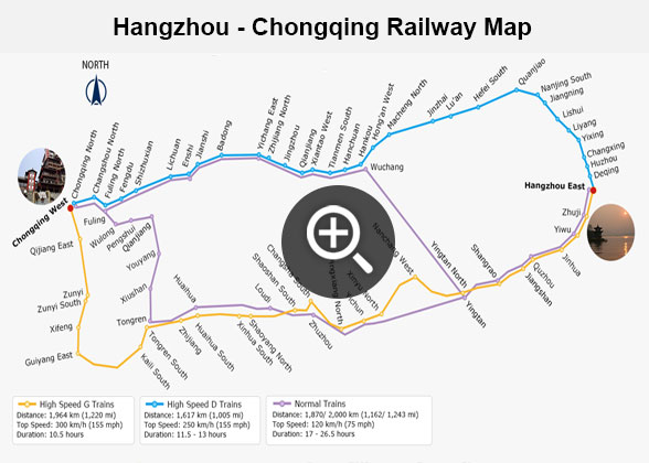 Hangzhou - Chongqing Railway Map