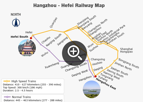 Hangzhou - Hefei Railway Map