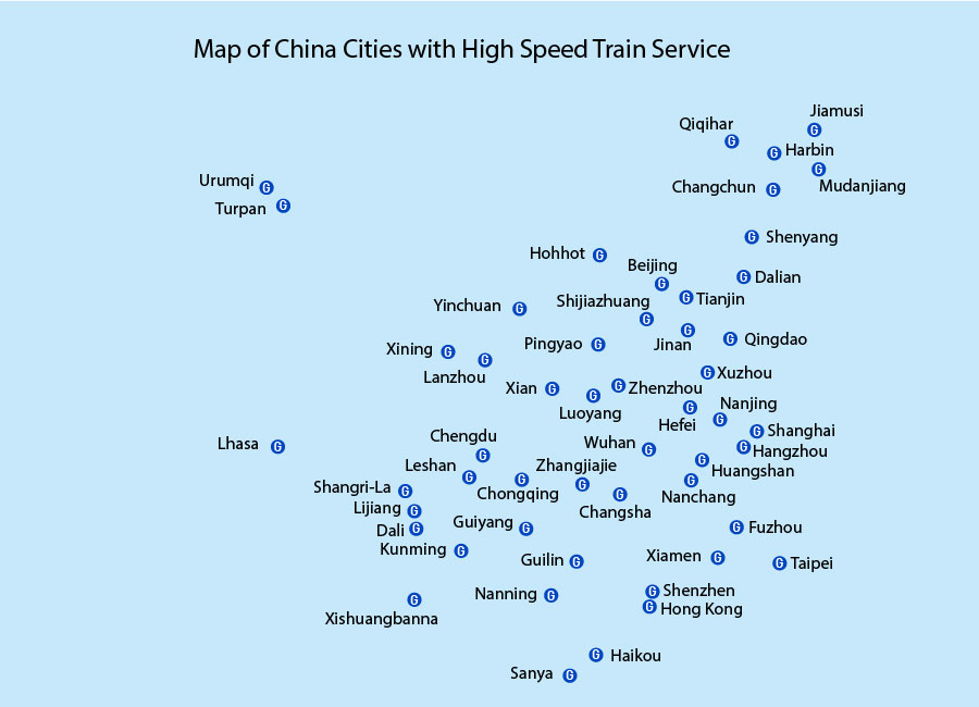 Map of China Cities with High Speed Train Service