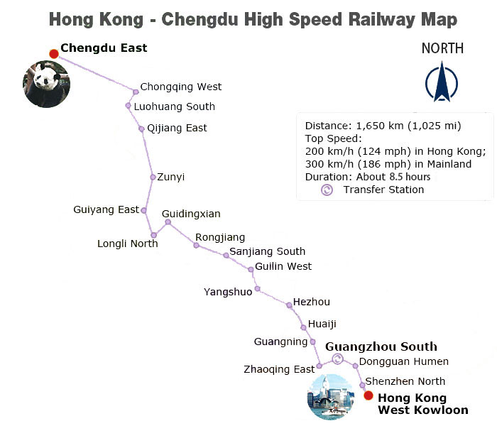 Hong Kong - Chengdu High Speed Railway Map