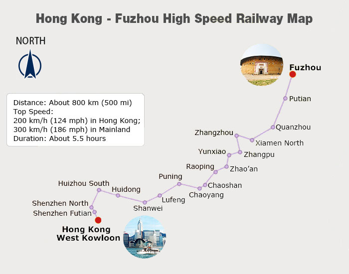 Hong Kong - Fuzhou High Speed Railway Map