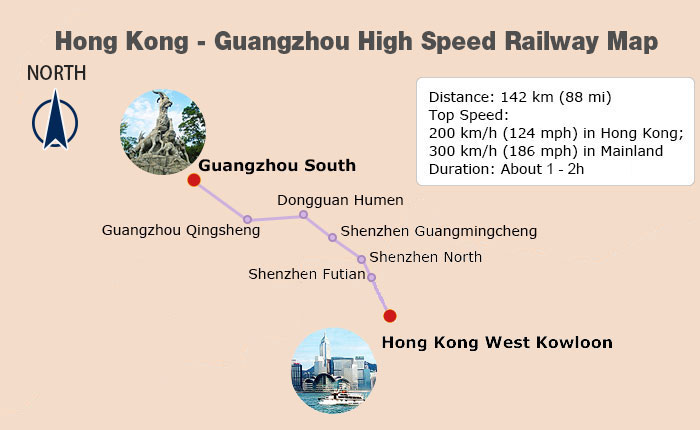 Hong Kong - Guangzhou High Speed Railway Map