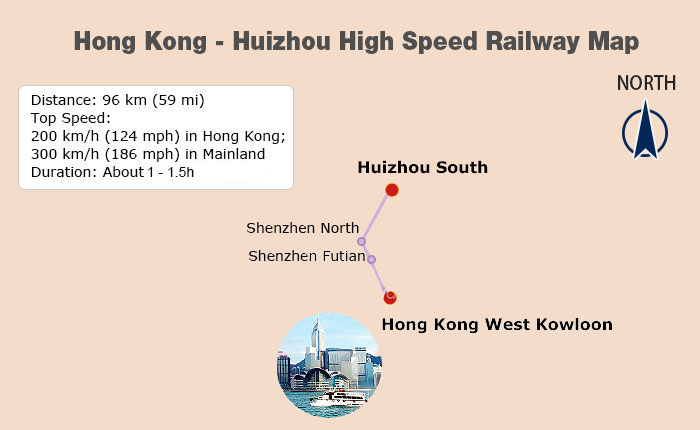 Hong Kong - Huizhou High Speed Railway Map