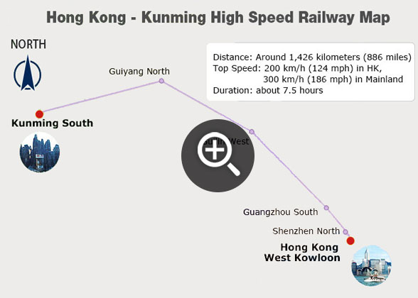 Hong Kong - Kunming High Speed Train Running Map