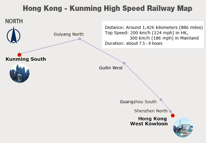 Hong Kong - Kunming High Speed Railway Map