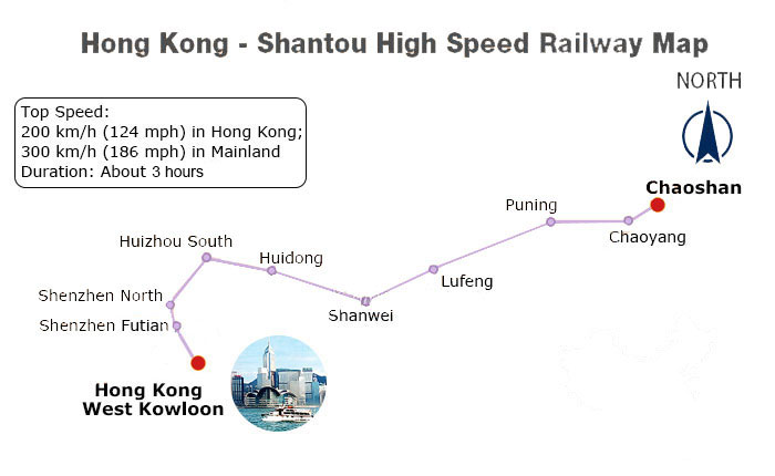 Hong Kong - Shantou High Speed Railway Map