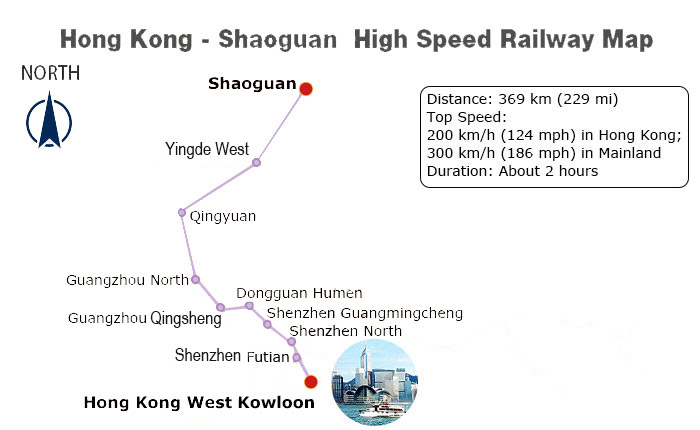 Hong Kong - Shaoguan High Speed Railway Map