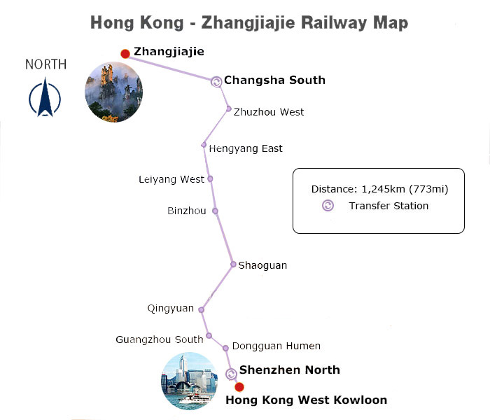 Hong Kong - Zhangjiajie Railway Map