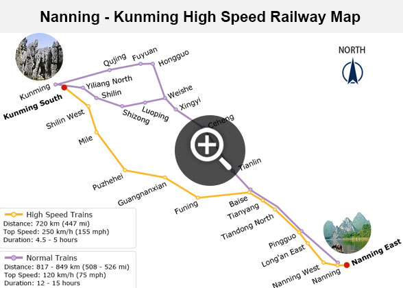 Nanning - Kunming Railway Map