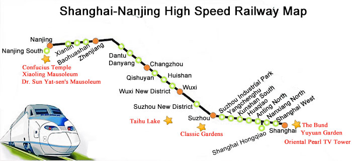 Shanghai-Nanjing Intercity High Speed Railway Map