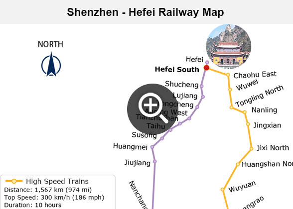 Shenzhen - Hefei Railway Map