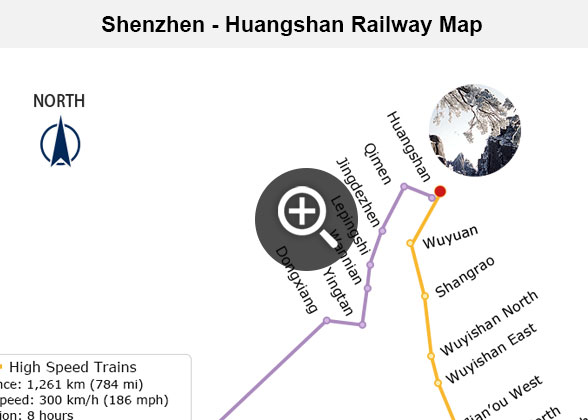 Shenzhen - Huangshan Railway Map