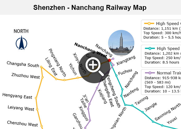 Shenzhen - Nanchang Railway Map