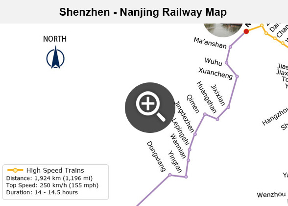 Shenzhen - Nanjing Railway Map