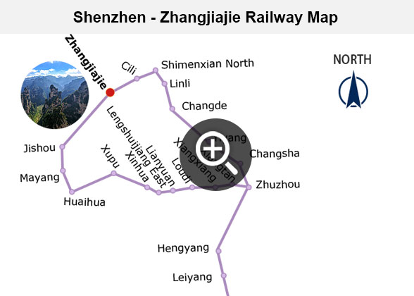 Shenzhen - Zhangjiajie Railway Map