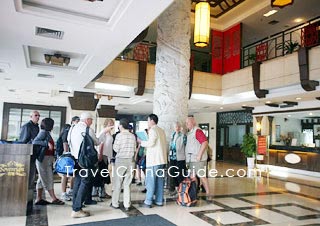 Light and spacious lobby of a hotel