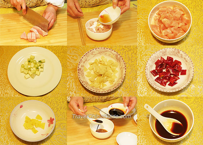 Preparation for making Kung Pao Chicken