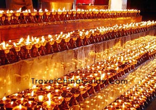 Butter-burning lamps, Ganden Monastery