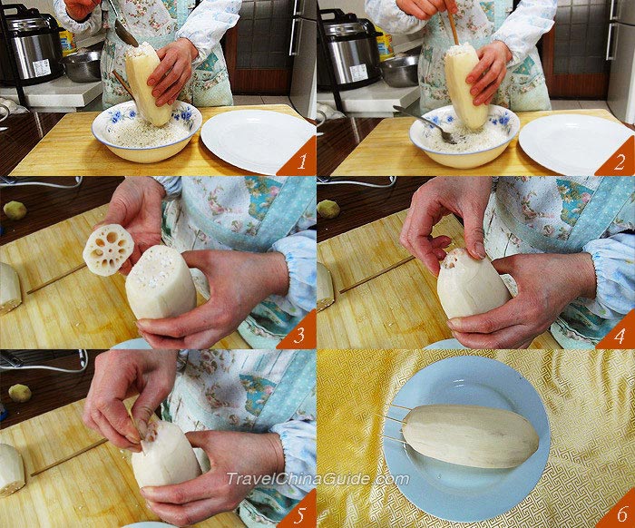 Preparing Stuffed Lotus Root