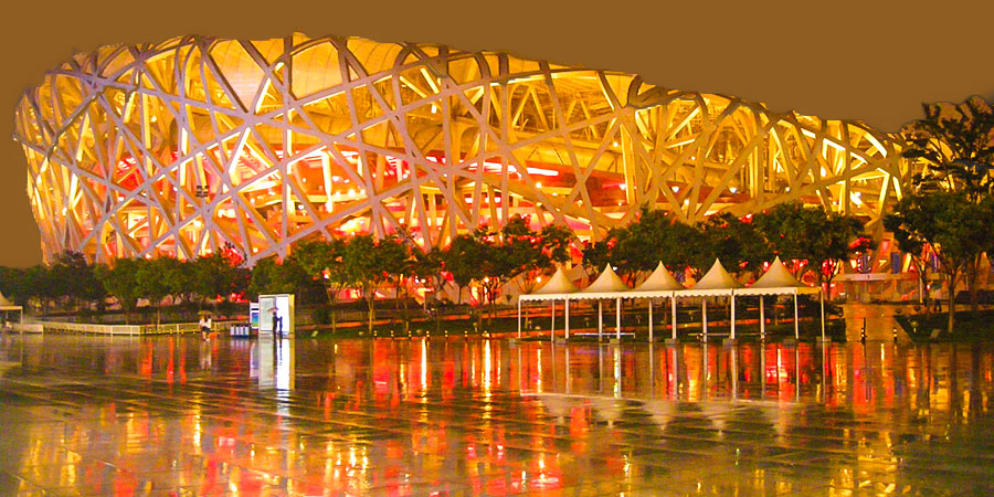 Night View of the Bird''s Nest