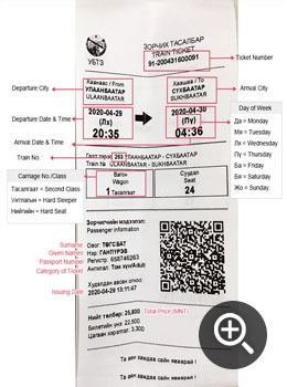 Mongolia Domestic Train Ticket