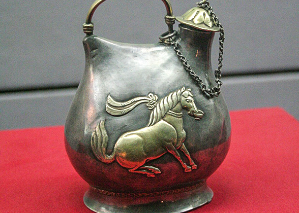 Gold-coated Dancing Horse Silver Pot