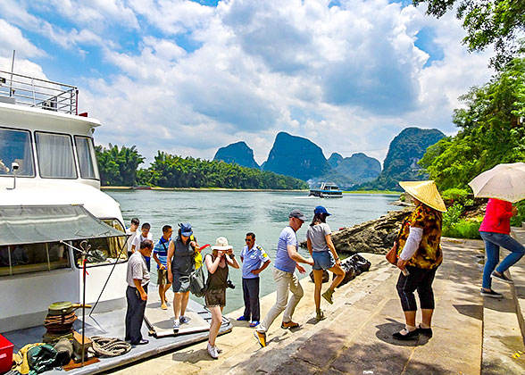 Our Guests Disembark from Li River Cruise Ship